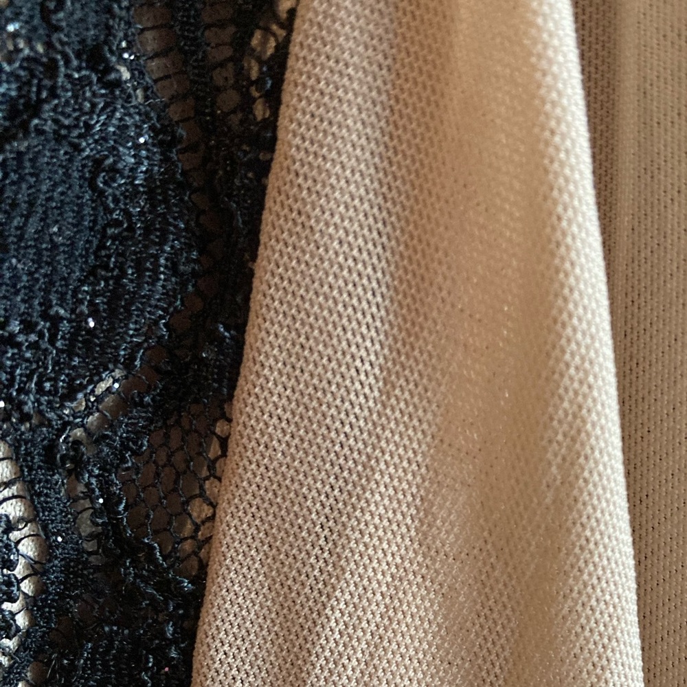 CACHE Long Maxi Black Lace and Tan Mesh-like beaded Evening Event Prom Dress - Picture 7 of 7